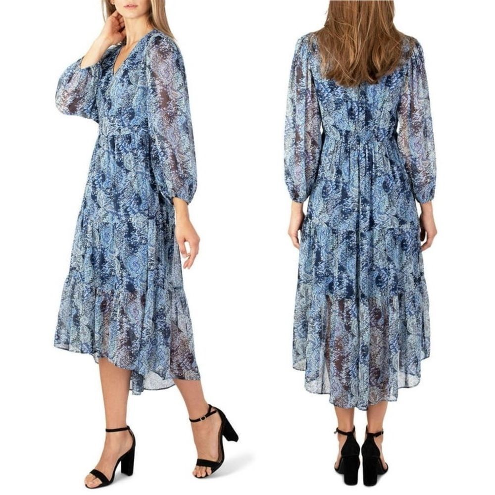 NWT Joie Parisian Paisley Long Sleeved Blue Chiffon Maxi Dress Size XXL NEW